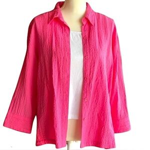 WHITE STAG Raspberry Sorbet (Pink) Button-down Women's Top 3/4 Sleeves Size M